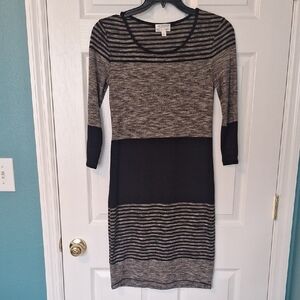 Elegant Black and Brown Striped Dress